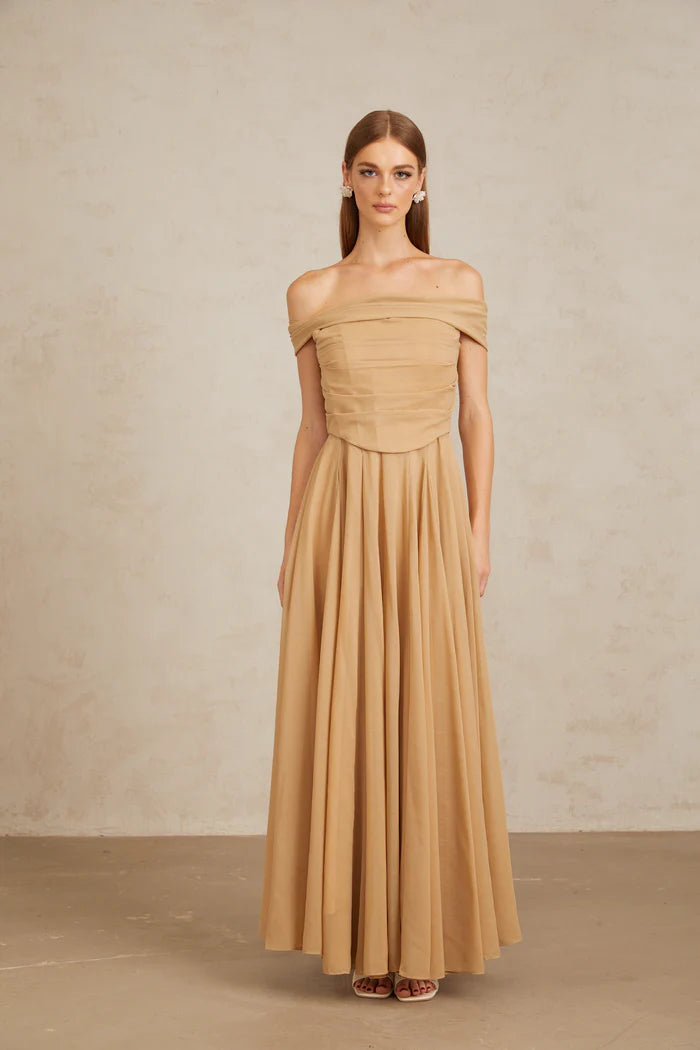 Elegant A Line Off The Shoulder Ruched Neck Sleeveless Corset Back Floor Length Evening Dress