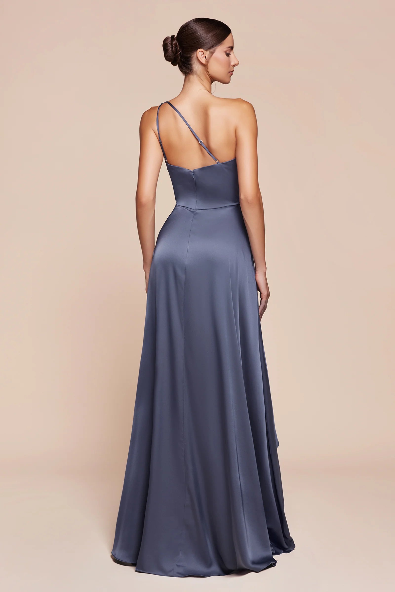 Elegant ALine One Shoulder Sleeveless Open Back Floor Length Satin Prom Dress