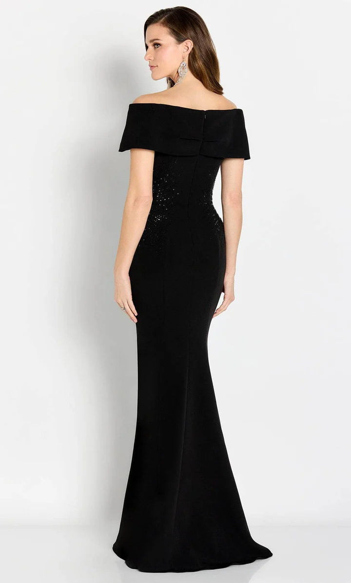 Elegant Black Crepe Mermaid Off-the-Shoulder Sweetheart Neck Beaded Detail Mother of the Bride Dresses
