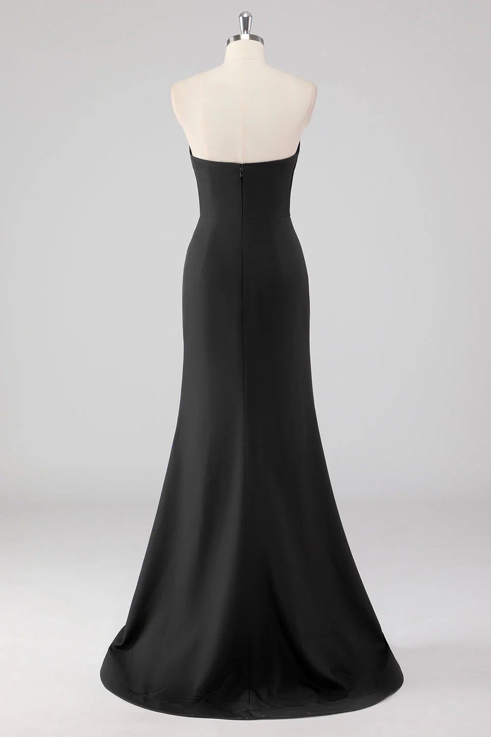 Elegant Black Mermaid Strapless Bow Detail Evening Dress with Slit