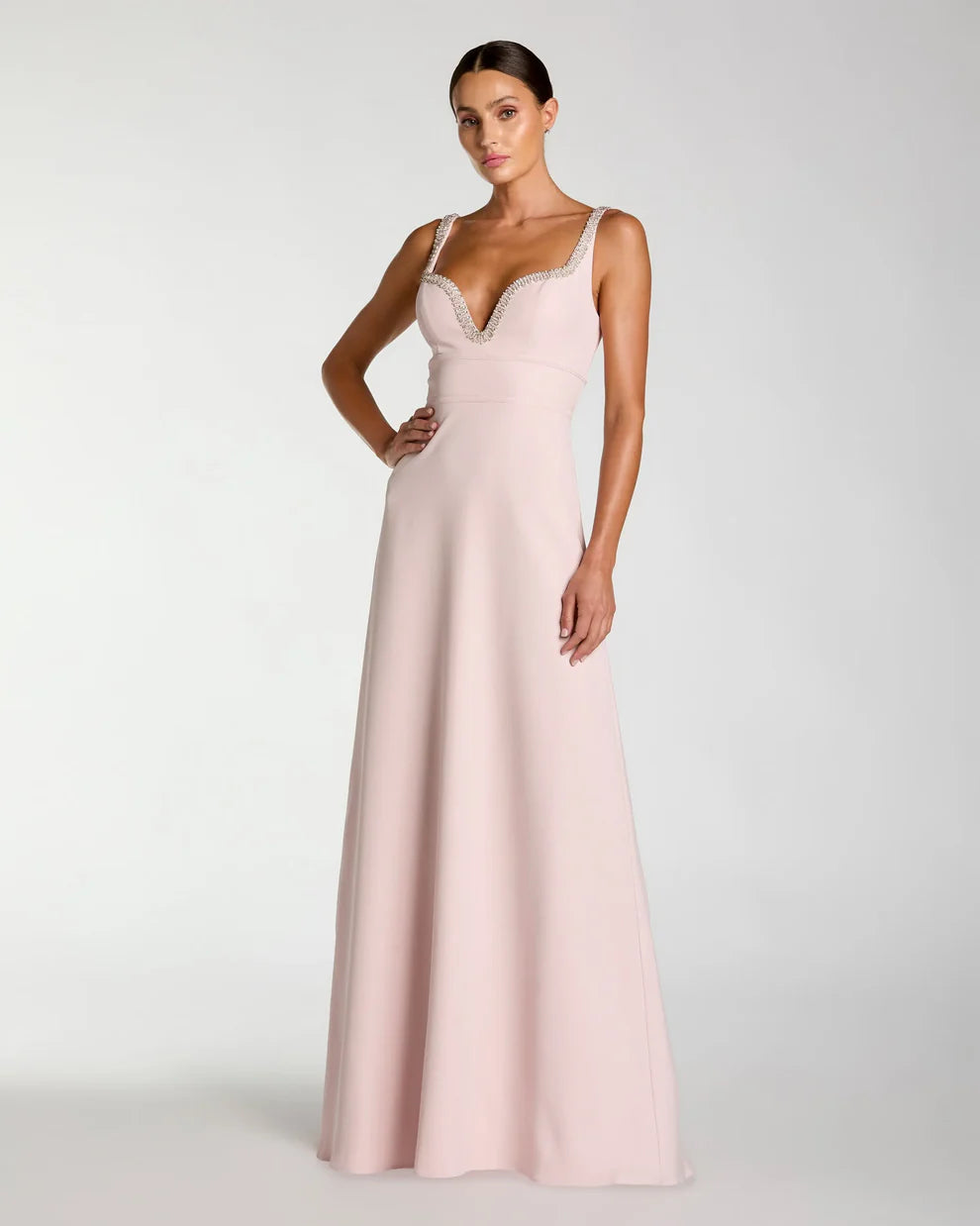 Elegant Blush A-Line Gown Sweetheart Neck Beaded Straps Zipper Back Floor-Length Evening Dresses