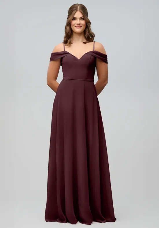 Elegant Burgundy Chiffon A-Line Off-the-Shoulder Floor-Length Bridesmaid Dress