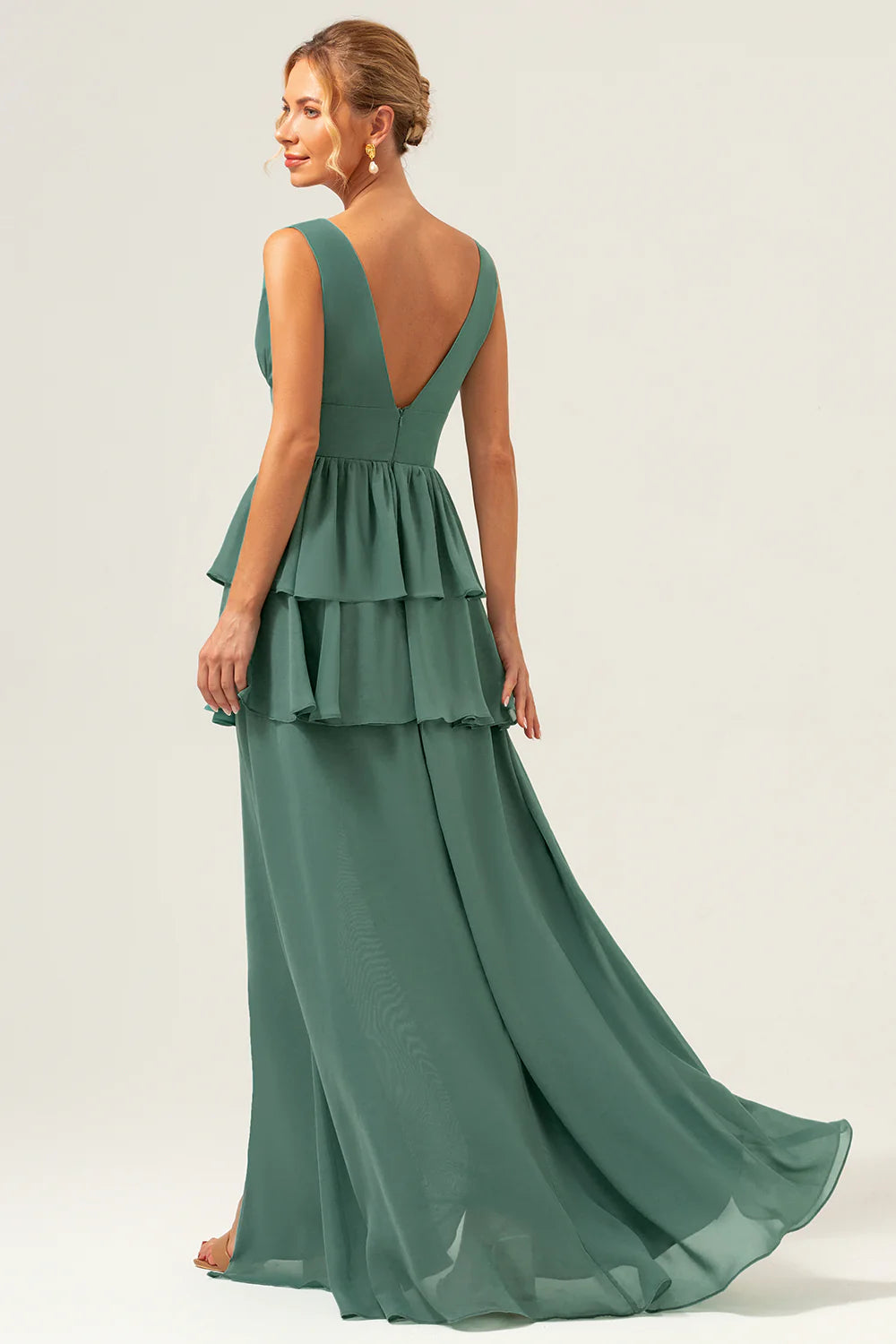 Elegant Chiffon A-Line V-Neck Sleeveless Zipper Back Floor-Length Evening Dress
