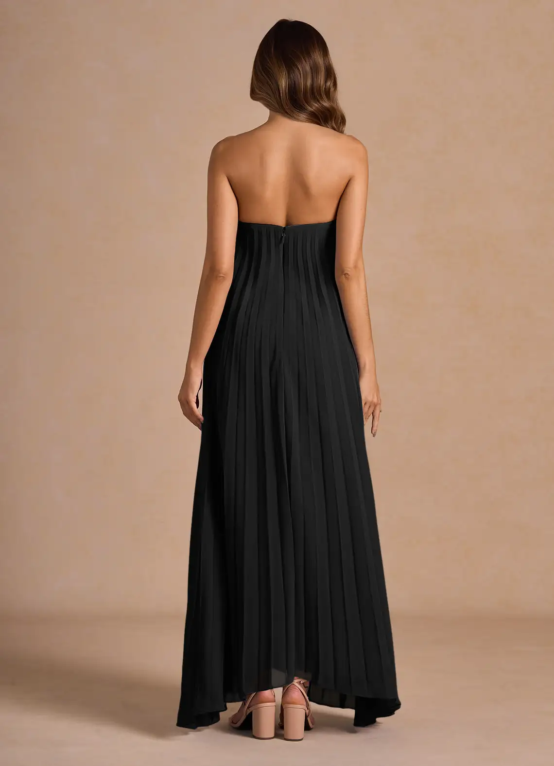 Elegant Chiffon Strapless V-Wire Neck Pleated Floor-Length Evening Dress with Detachable Scarf