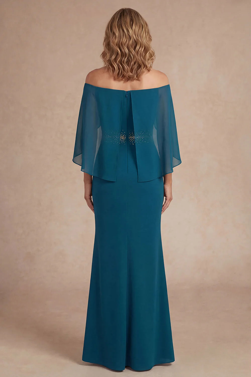 Elegant Chiffon V-Neck Half Sleeve Floral Embroidered A-Line Floor Length Mother of the Bride Dress