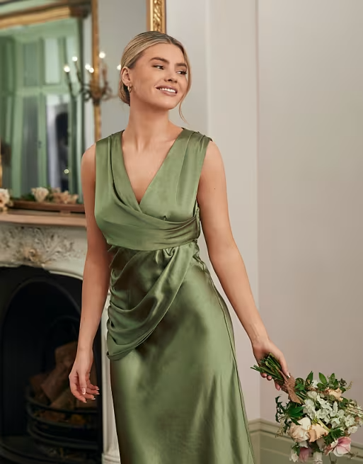Elegant Column Cowl-Neck Sleeveless Straight-Back Floor-Length Bridesmaid Dress