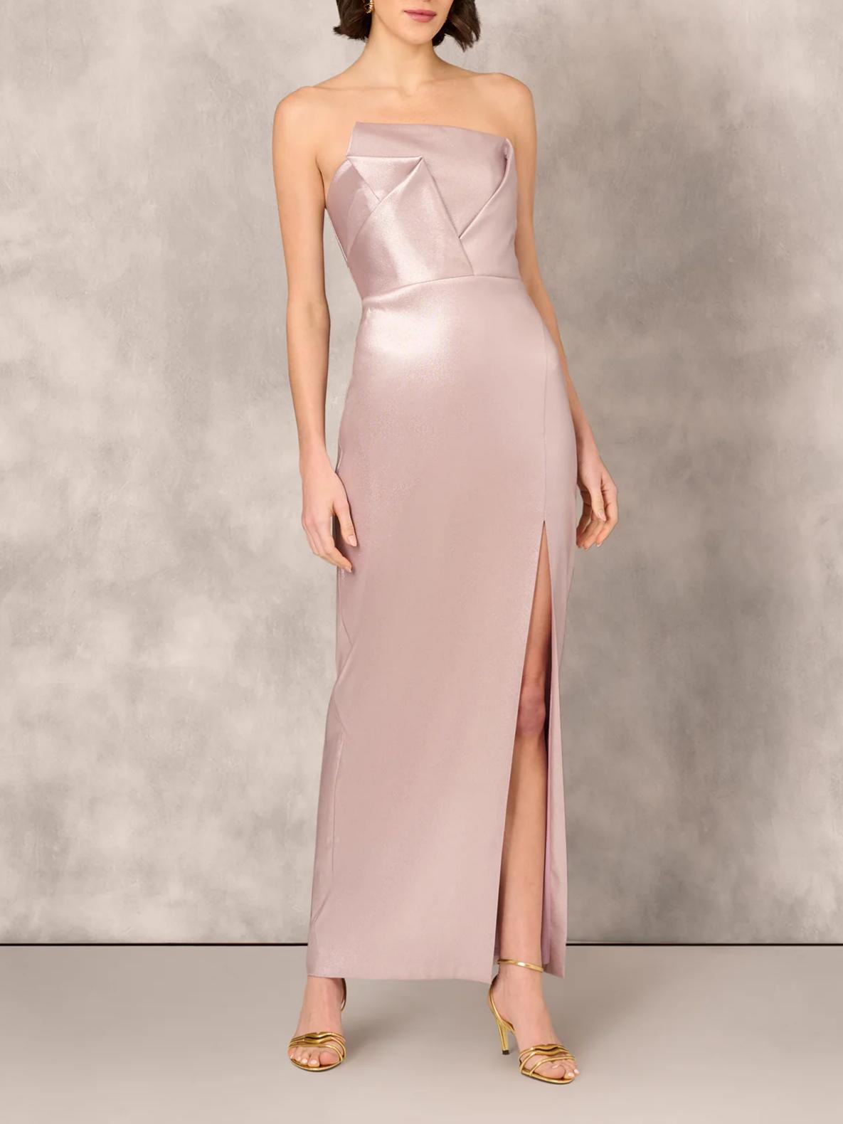 Elegant Column Strapless Sleeveless Zipper-Back Floor-Length Origami Evening Dress