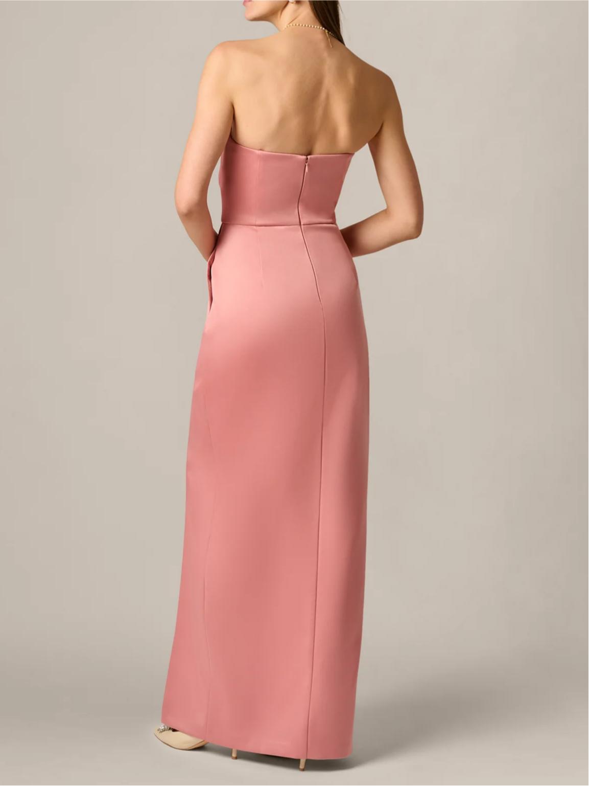 Elegant Column Strapless Sleeveless Zipper-Back Floor-Length Pleated Evening Dress