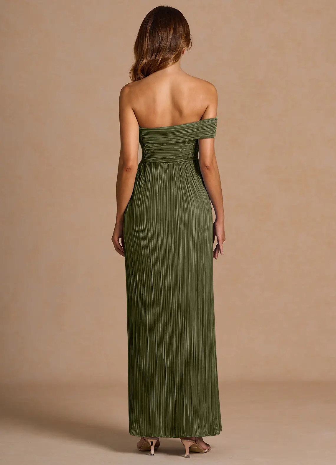 Elegant Convertible Off-Shoulder Pleated Chiffon High-Slit Floor-Length Evening Dress