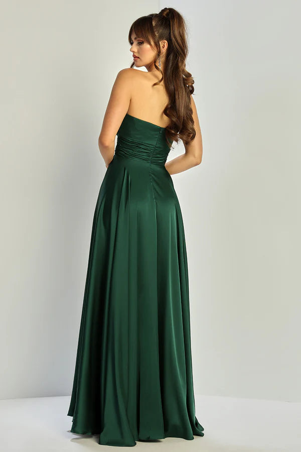 Elegant Dark Green/Pink A Line Strapless Sweetheart Open Back Floor Length Evening Dress