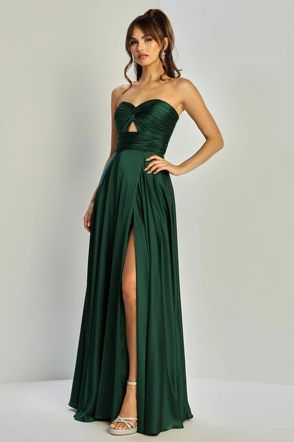 Elegant Dark Green/Pink A Line Strapless Sweetheart Open Back Floor Length Evening Dress