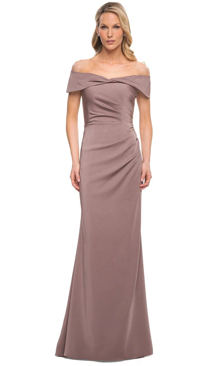 Elegant Dusty Mauve Satin Mermaid Off-the-Shoulder Sweetheart Neck Ruched Detail Mother of the Bride Dresses