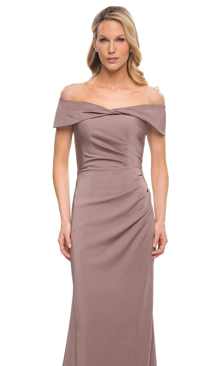 Elegant Dusty Mauve Satin Mermaid Off-the-Shoulder Sweetheart Neck Ruched Detail Mother of the Bride Dresses