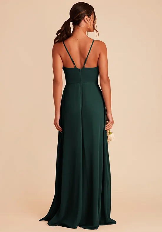 Elegant Emerald Green Chiffon A-Line V-Neck Floor-Length Bridesmaid Dress with Slit