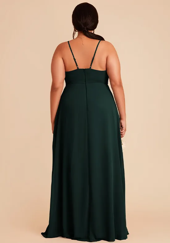 Elegant Emerald Green Chiffon A-Line V-Neck Floor-Length Bridesmaid Dress with Slit
