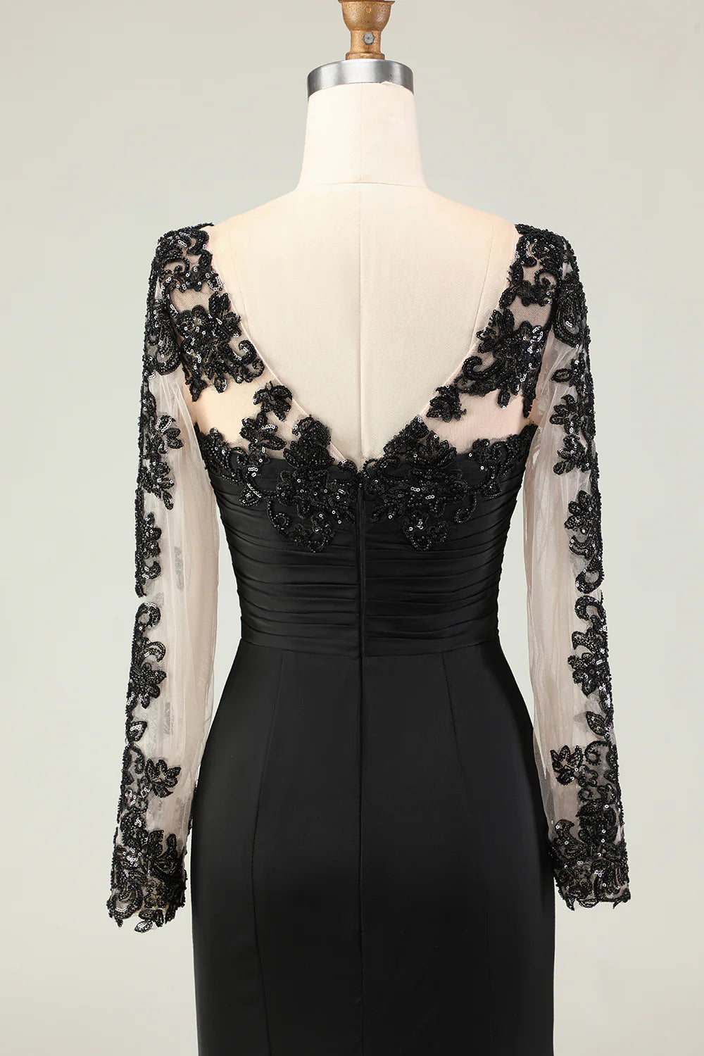 Elegant Fitted A-Line V-Neck Long Sleeve Back Zipper Floor-Length Mother of the Bride Dresses