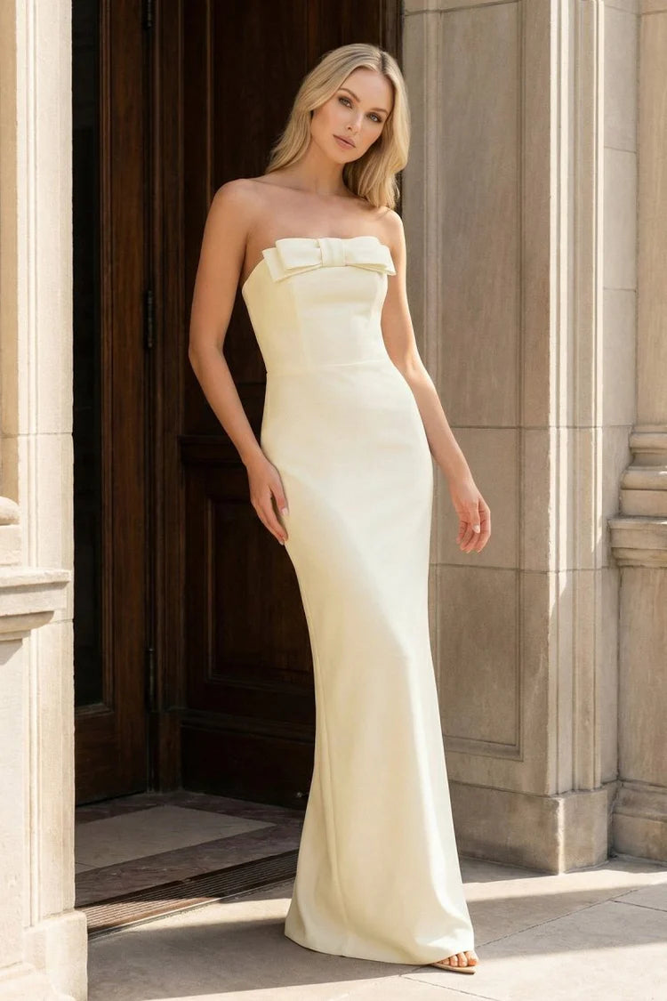 Elegant Fitted Mermaid Sweetheart Neck Strapless Lace-Up Back Bow Prom Dresses