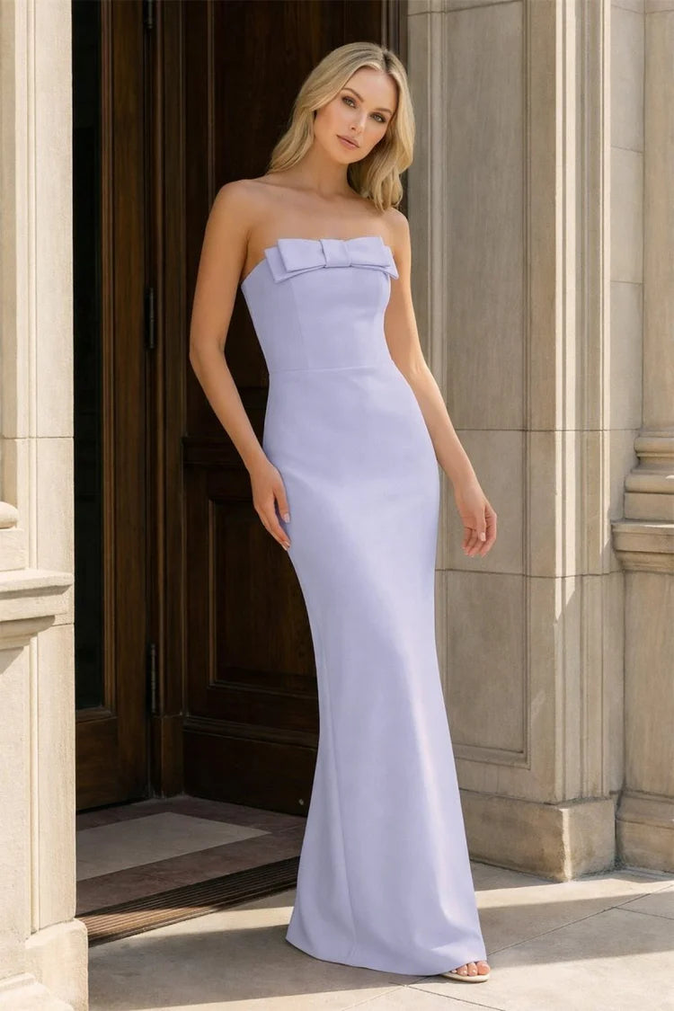 Elegant Fitted Mermaid Sweetheart Neck Strapless Lace-Up Back Bow Prom Dresses