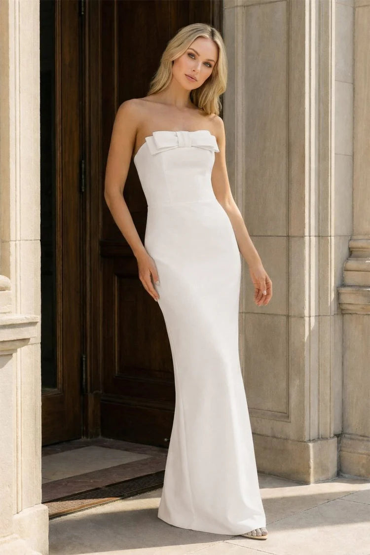 Elegant Fitted Mermaid Sweetheart Neck Strapless Lace-Up Back Bow Prom Dresses