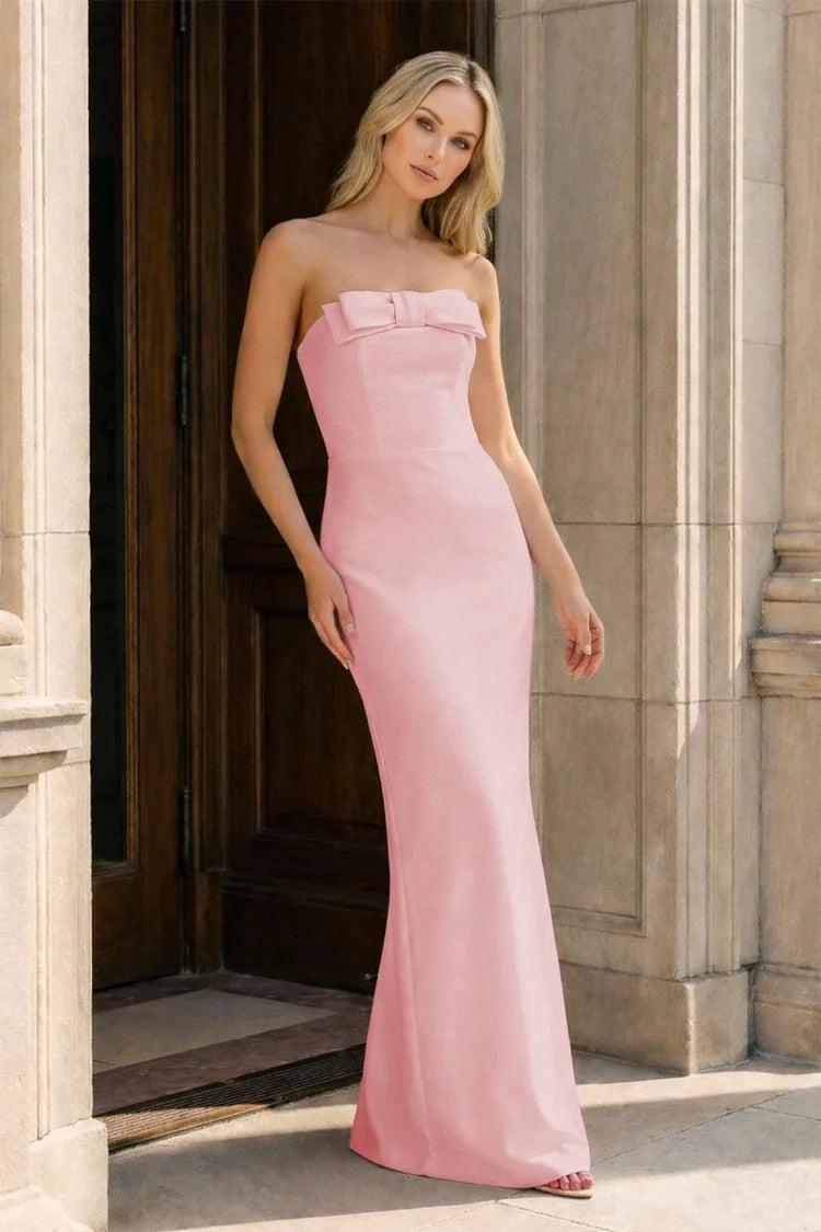 Elegant Fitted Mermaid Sweetheart Neck Strapless Lace-Up Back Bow Prom Dresses