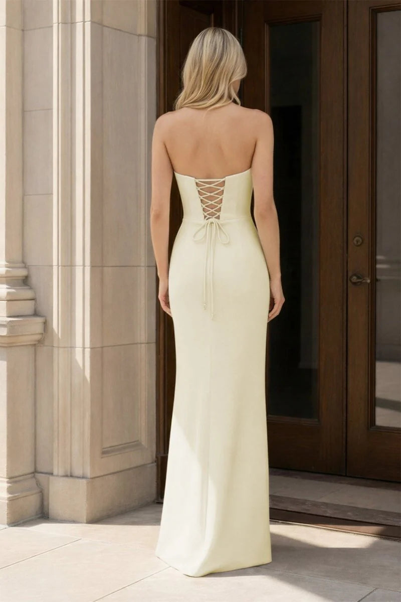 Elegant Fitted Mermaid Sweetheart Neck Strapless Lace-Up Back Bow Prom Dresses