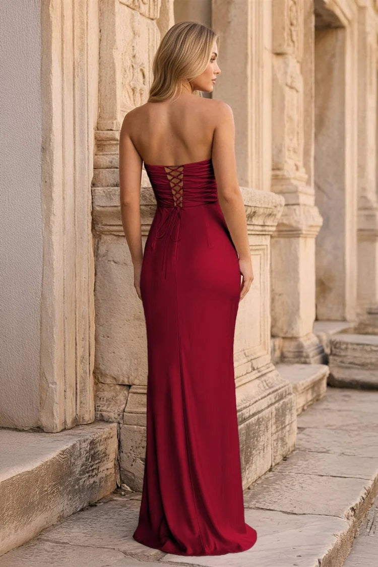 Elegant Fitted Sheath Straight Neck Sleeveless Lace-Up Back Floor-Length Prom Gown