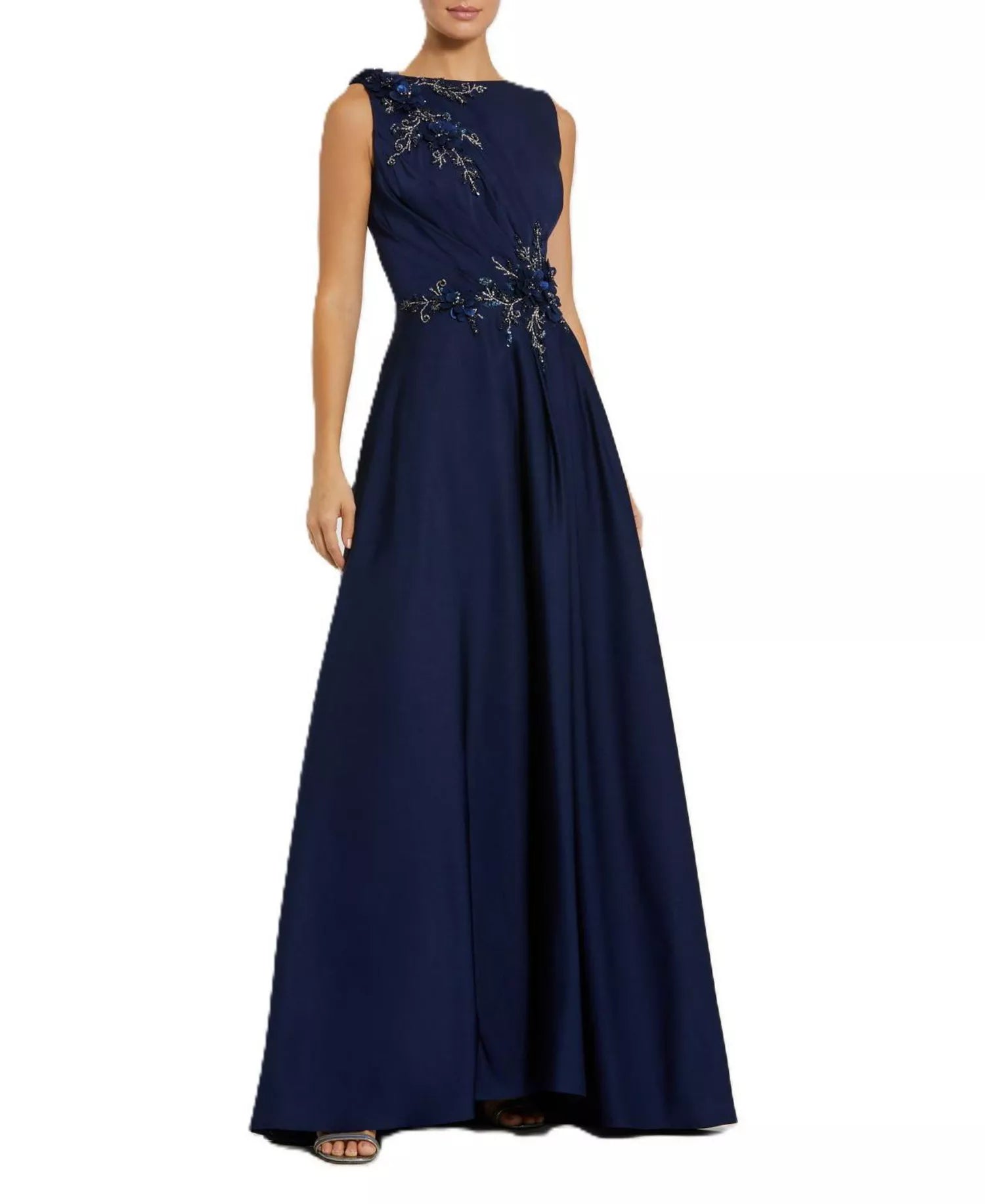 Elegant Flowy A-Line Boat Neck Sleeveless 3D Floral Appliqué Maxi Mother of the Bride Dress