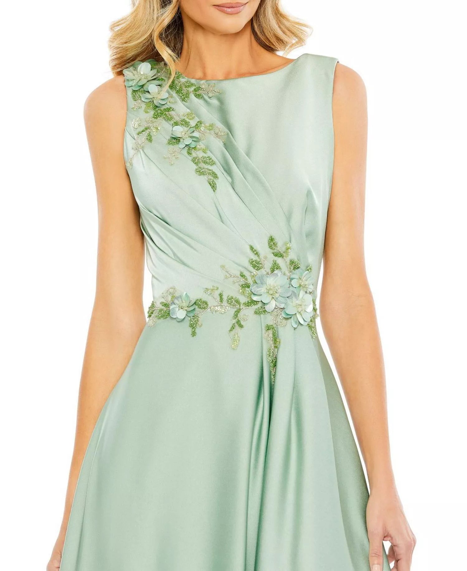 Elegant Flowy A-Line Boat Neck Sleeveless 3D Floral Appliqué Maxi Mother of the Bride Dress