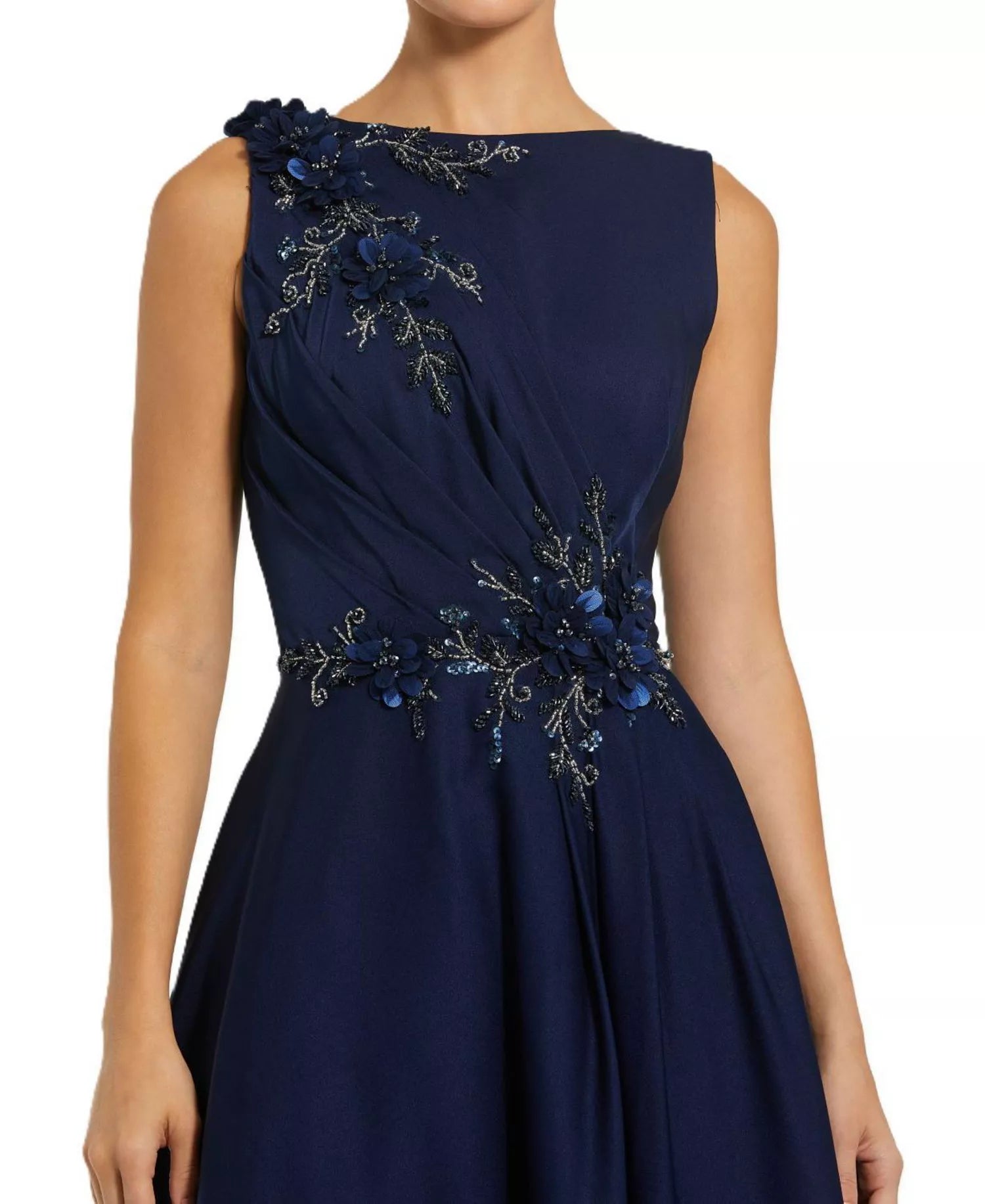 Elegant Flowy A-Line Boat Neck Sleeveless 3D Floral Appliqué Maxi Mother of the Bride Dress