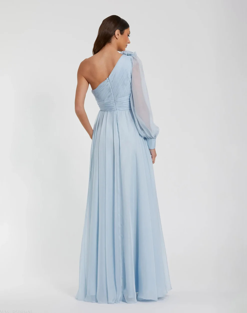 Elegant Flowy A-Line One-Shoulder Puff Sleeve Open Back Slit Maxi Evening Dress