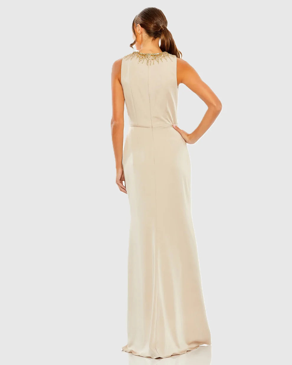 Elegant Form-Fitting Mermaid High Neck Sleeveless Beaded Back Maxi Formal Evening Dress
