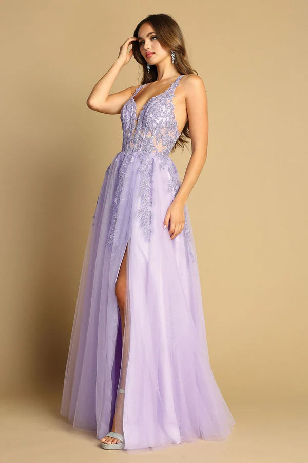 Elegant Lavender A Line V Neck Spaghetti Straps Criss Cross Back Floor Length Evening Dress
