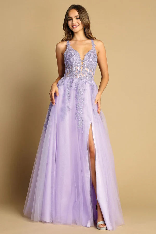 Elegant Lavender A Line V Neck Spaghetti Straps Criss Cross Back Floor Length Evening Dress