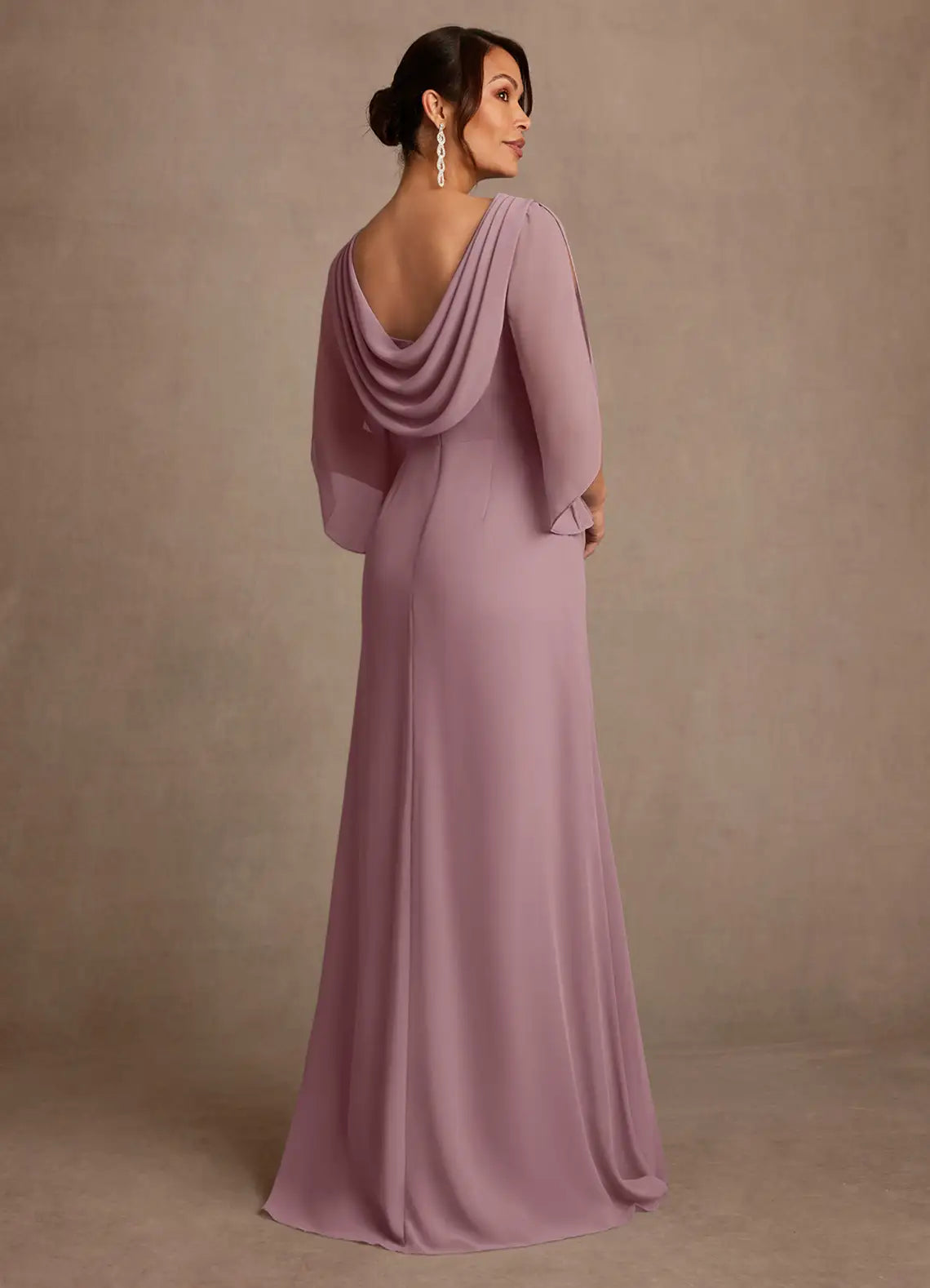 Elegant Mermaid Chiffon Cape Sleeve Cowl Back Floor Length Mother of the Bride Dress