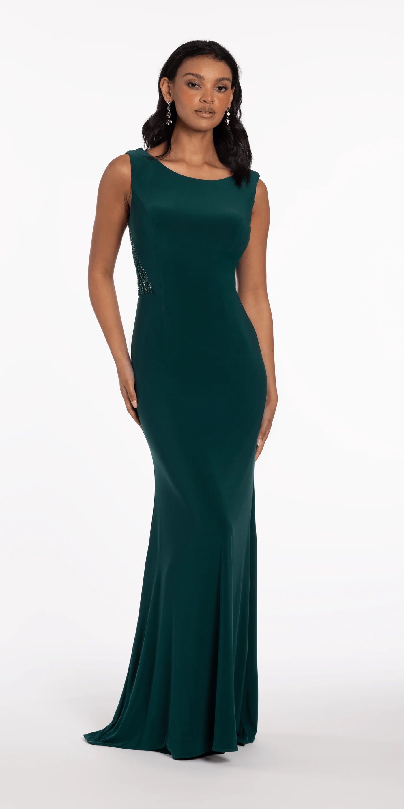 Elegant Mermaid Convertible Neckline Beaded Side Panel Floor-Length Evening Dresses