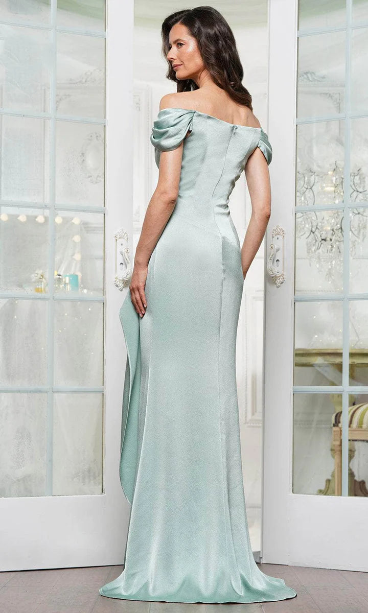 Elegant Mermaid Off-Shoulder Short-Sleeve Zipper-Back Beaded Floor-Length Mother of the Bride Dress
