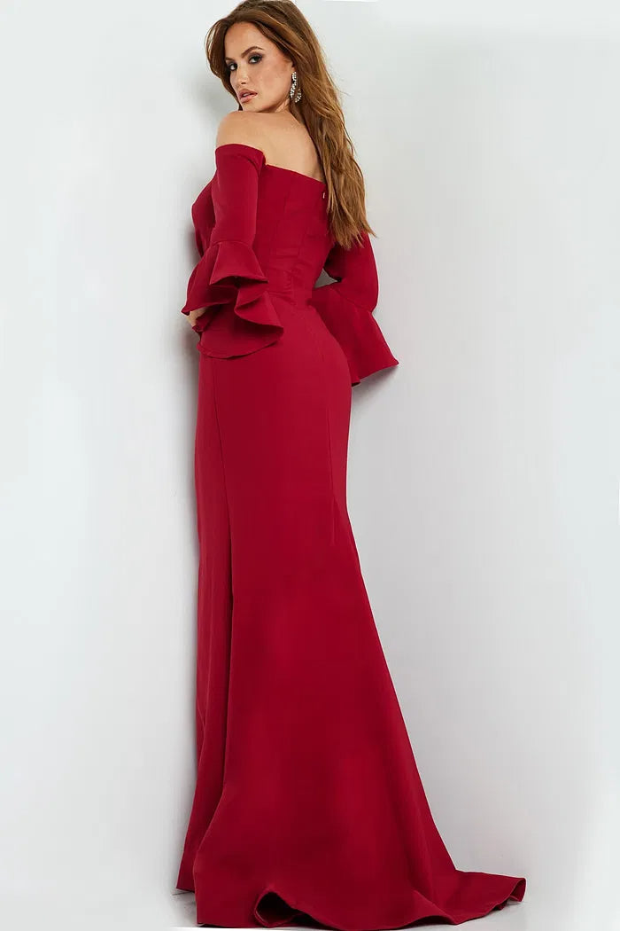 Elegant Mermaid Off-the-Shoulder Flare Sleeve Floor-Length Evening Gown for Formal Events and Special Occasions