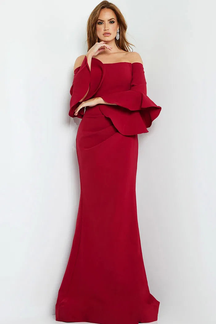 Elegant Mermaid Off-the-Shoulder Flare Sleeve Floor-Length Evening Gown for Formal Events and Special Occasions
