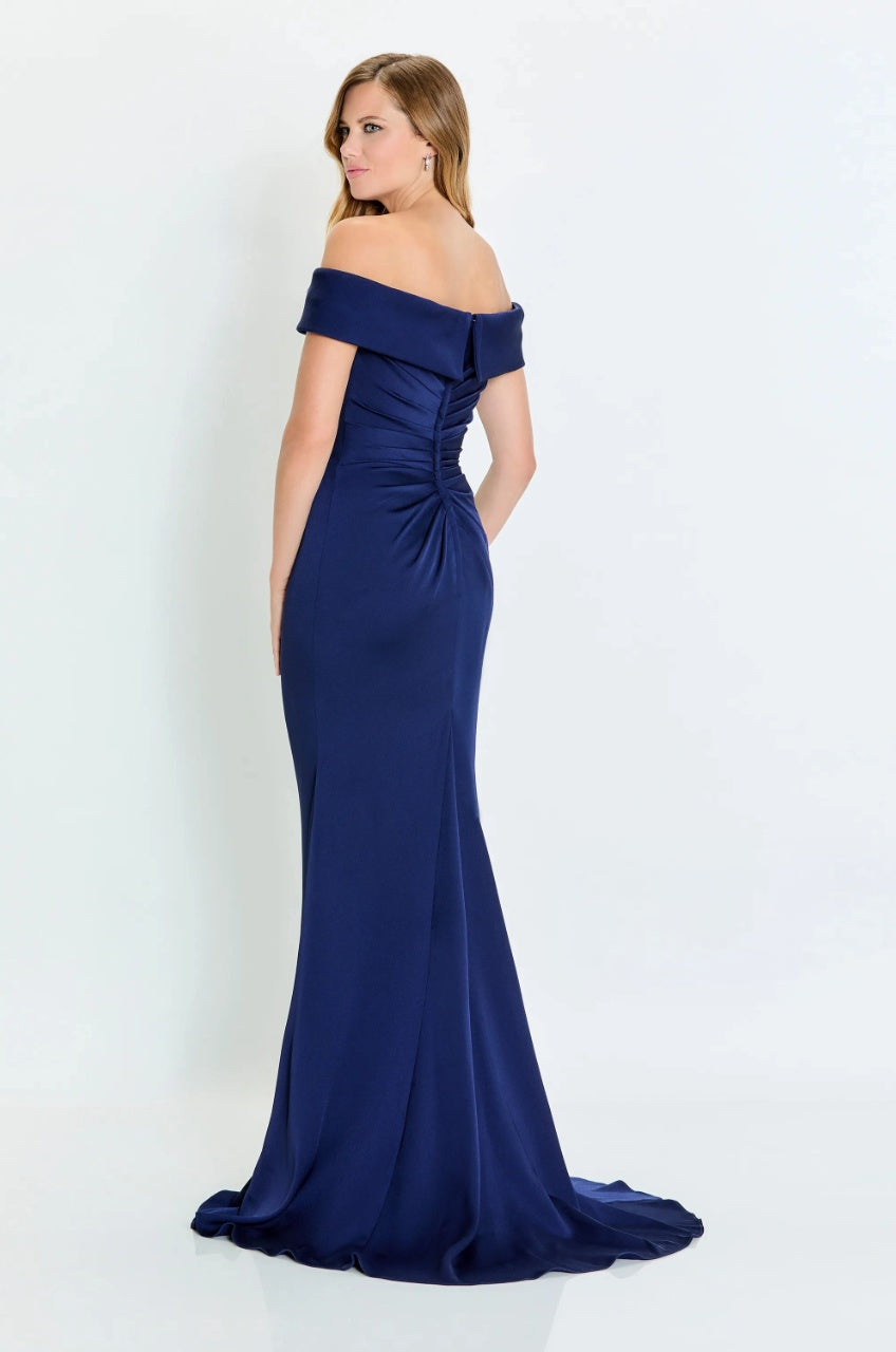 Elegant Mermaid Off-the-Shoulder Ruched-Back Floor-Length Mother of the Bride Dress