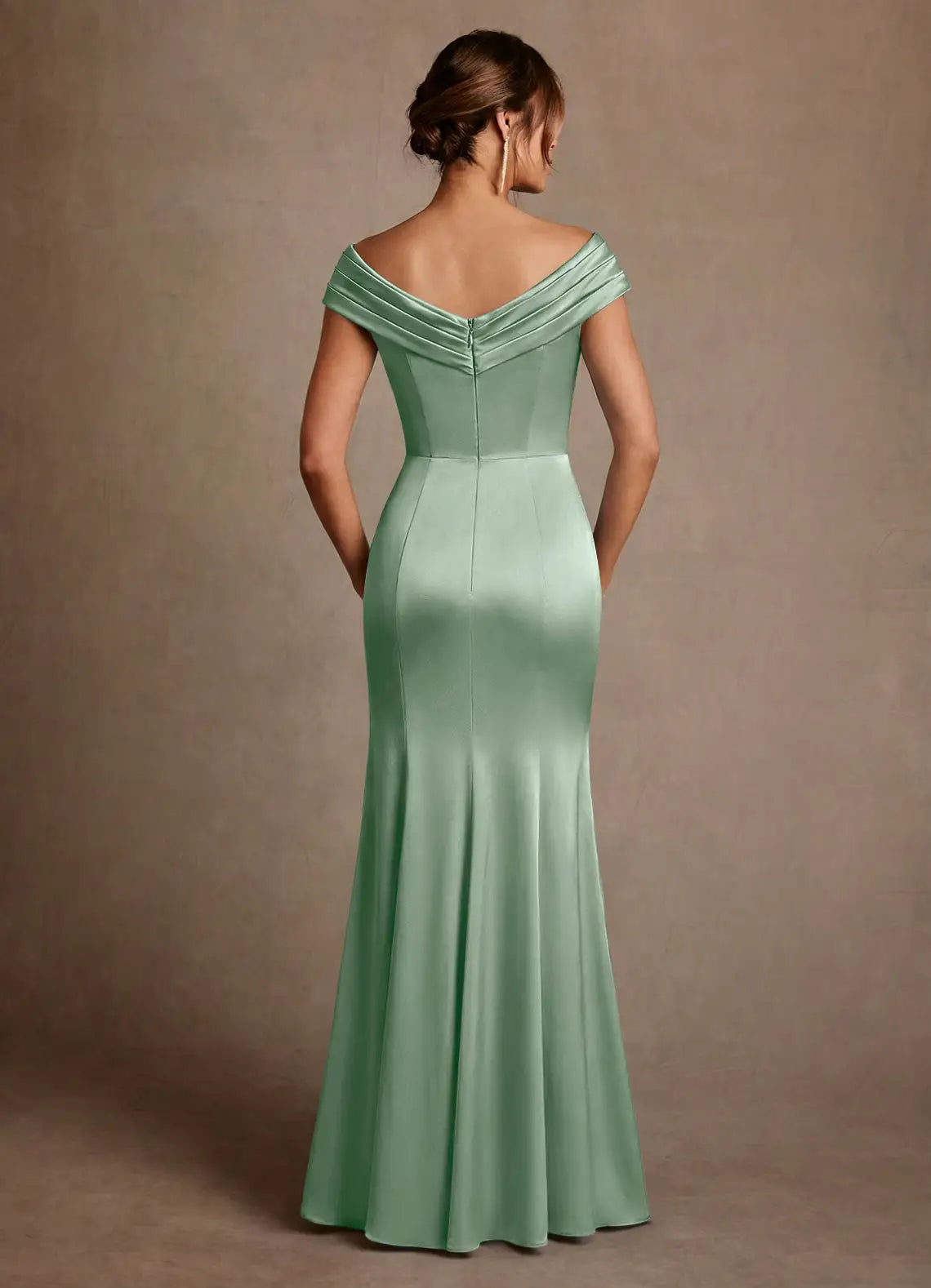 Elegant Mermaid Off-the-Shoulder Satin Crisscross Floor Length Mother of the Bride Dress