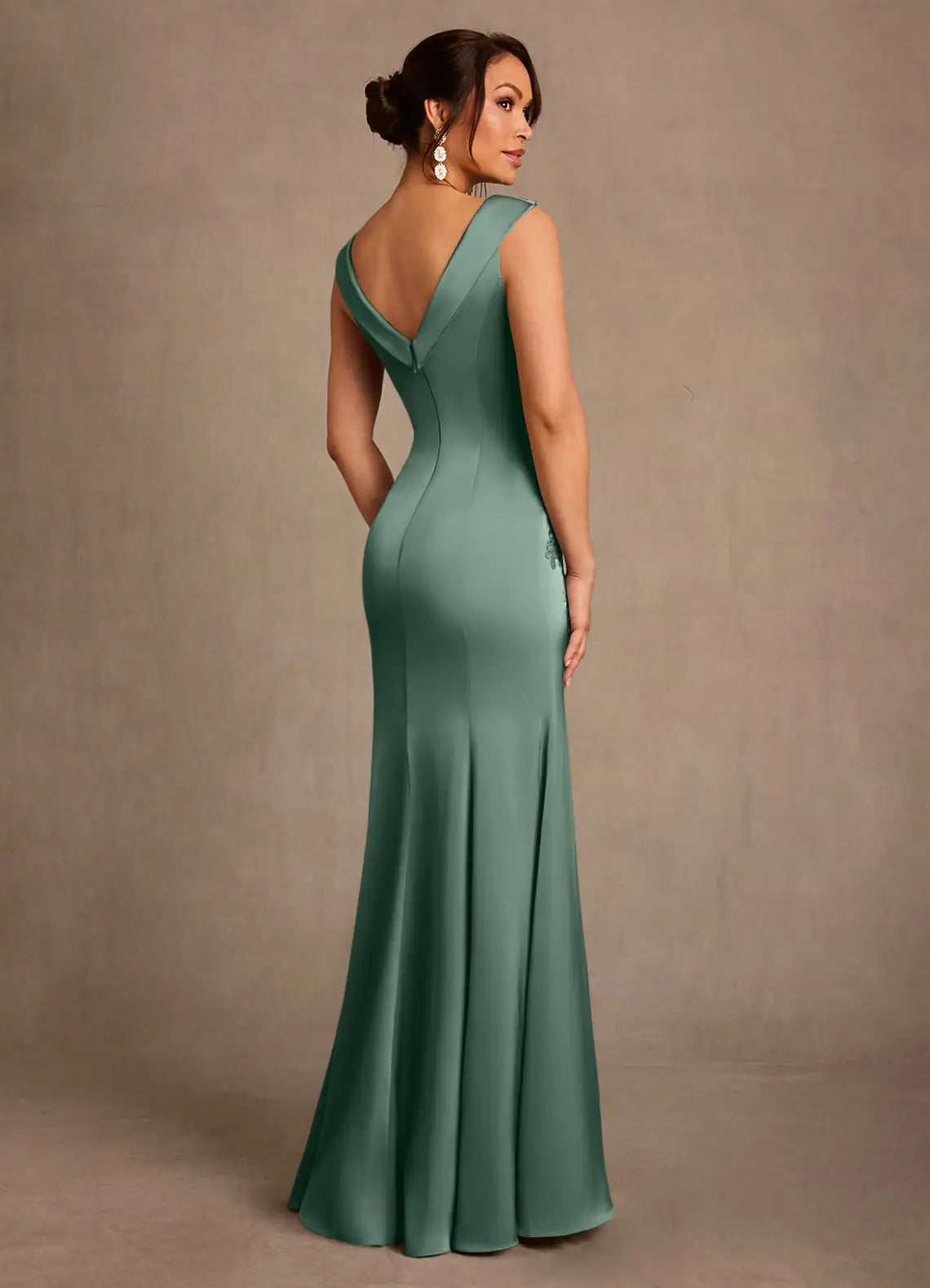 Elegant Mermaid Off-the-Shoulder Satin Lace Appliqué Floor Length Mother of the Bride Dress