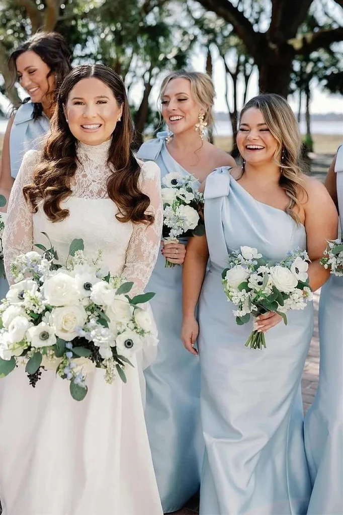 Elegant Mermaid One-Shoulder Bow Detail Satin Bridesmaid Dress