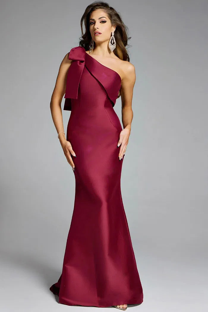 Elegant Mermaid One-Shoulder Bow Detail Sleeveless Floor-Length Evening Gown for Formal Events and Special Occasions