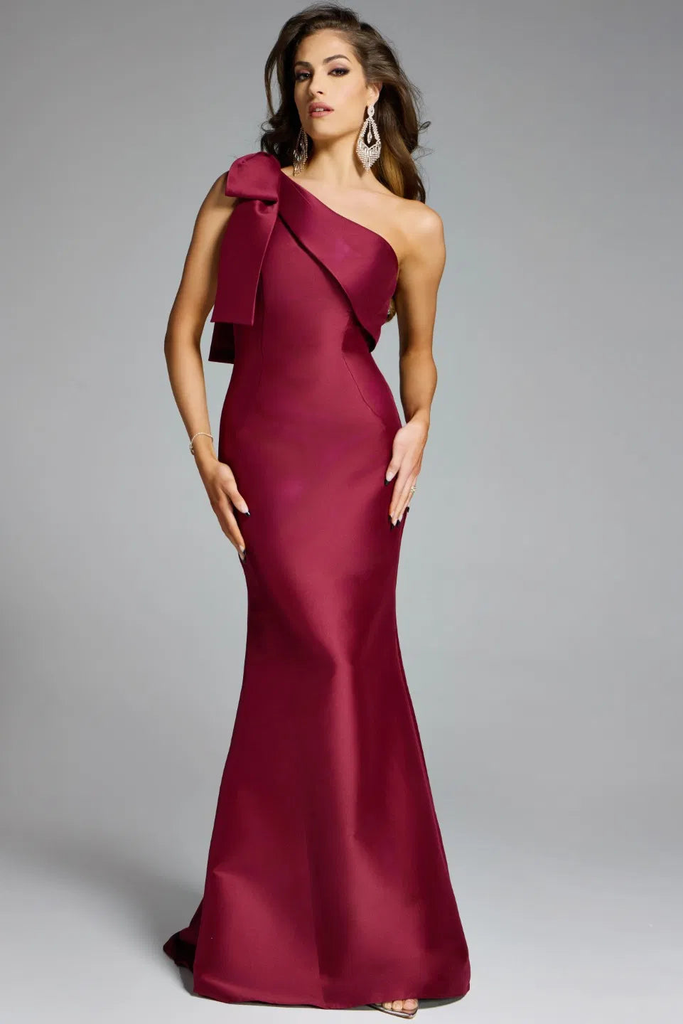 Elegant Mermaid One-Shoulder Bow Detail Sleeveless Floor-Length Evening Gown for Formal Events and Special Occasions