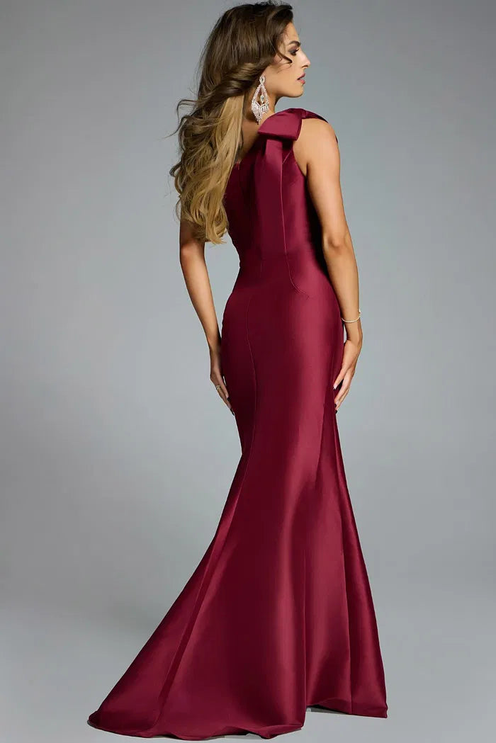 Elegant Mermaid One-Shoulder Bow Detail Sleeveless Floor-Length Evening Gown for Formal Events and Special Occasions