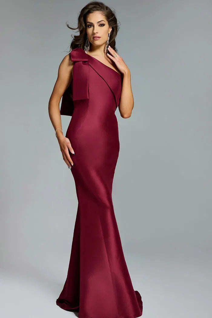Elegant Mermaid One-Shoulder Bow Detail Sleeveless Floor-Length Evening Gown for Formal Events and Special Occasions