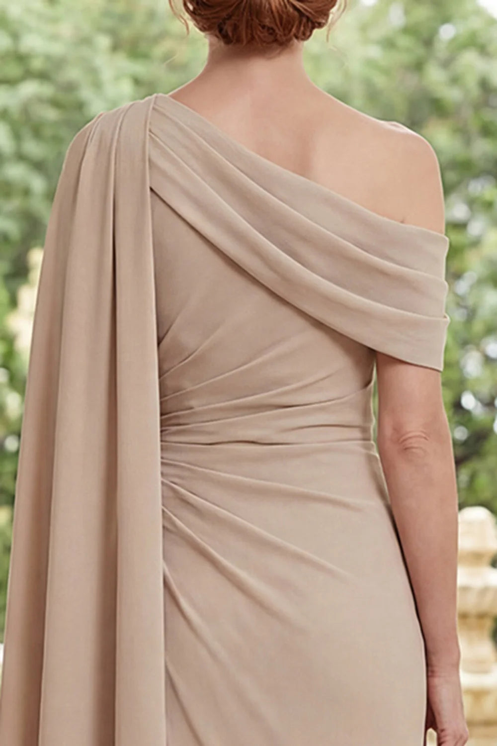 Elegant Mermaid One-Shoulder Sleeveless Cape Drape Floor Length Mother of the Bride Dress