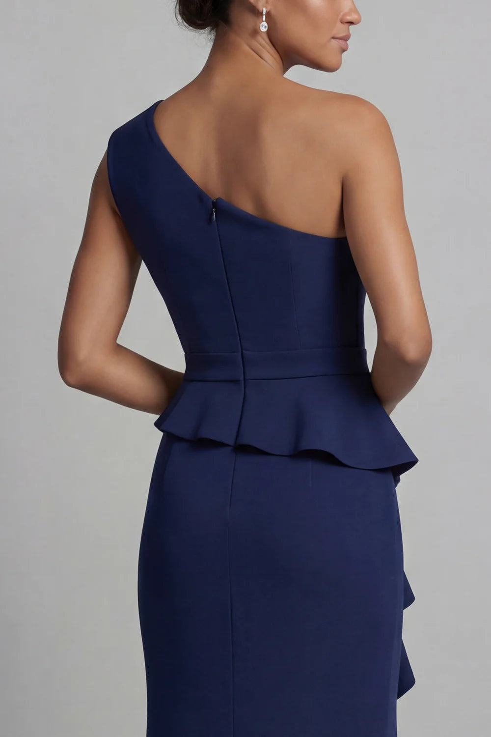 Elegant Mermaid One-Shoulder Sleeveless Peplum Beaded Slit Floor Length Mother of the Bride Dress