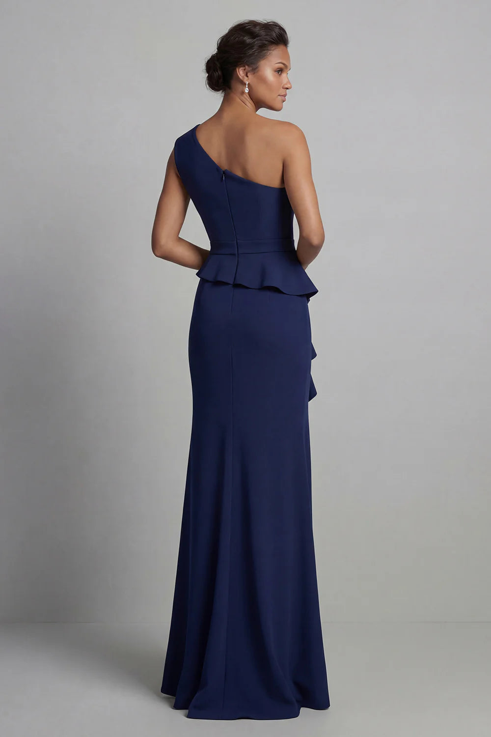 Elegant Mermaid One-Shoulder Sleeveless Peplum Beaded Slit Floor Length Mother of the Bride Dress