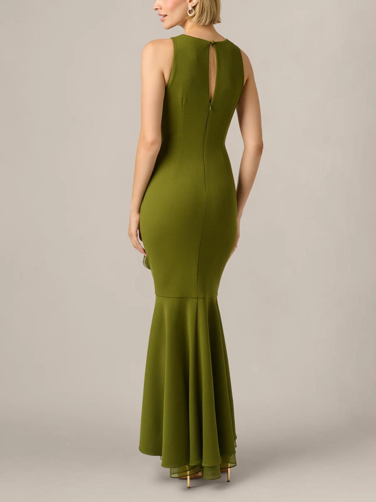 Elegant Mermaid Round-Neck Sleeveless Keyhole-Back High-Low Evening Dress
